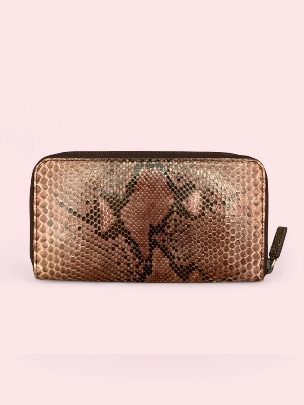 Prada Snake Skin Zip Wallet Purse in Brown and Black
